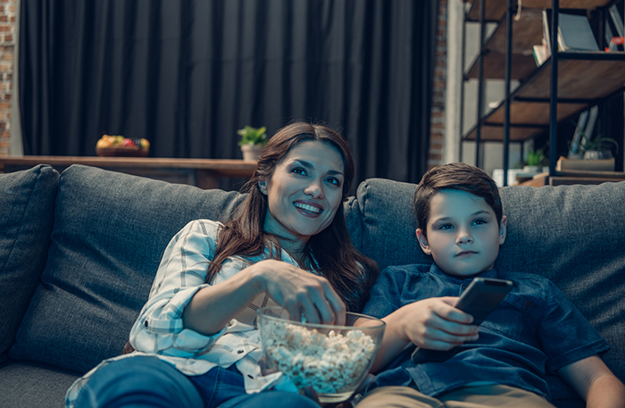 Mom and Son Watching TV